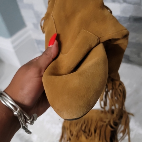 Sam Edelman Utah Suede Tan Brown Fringe Bohemian Booties - Picture 6 of 8